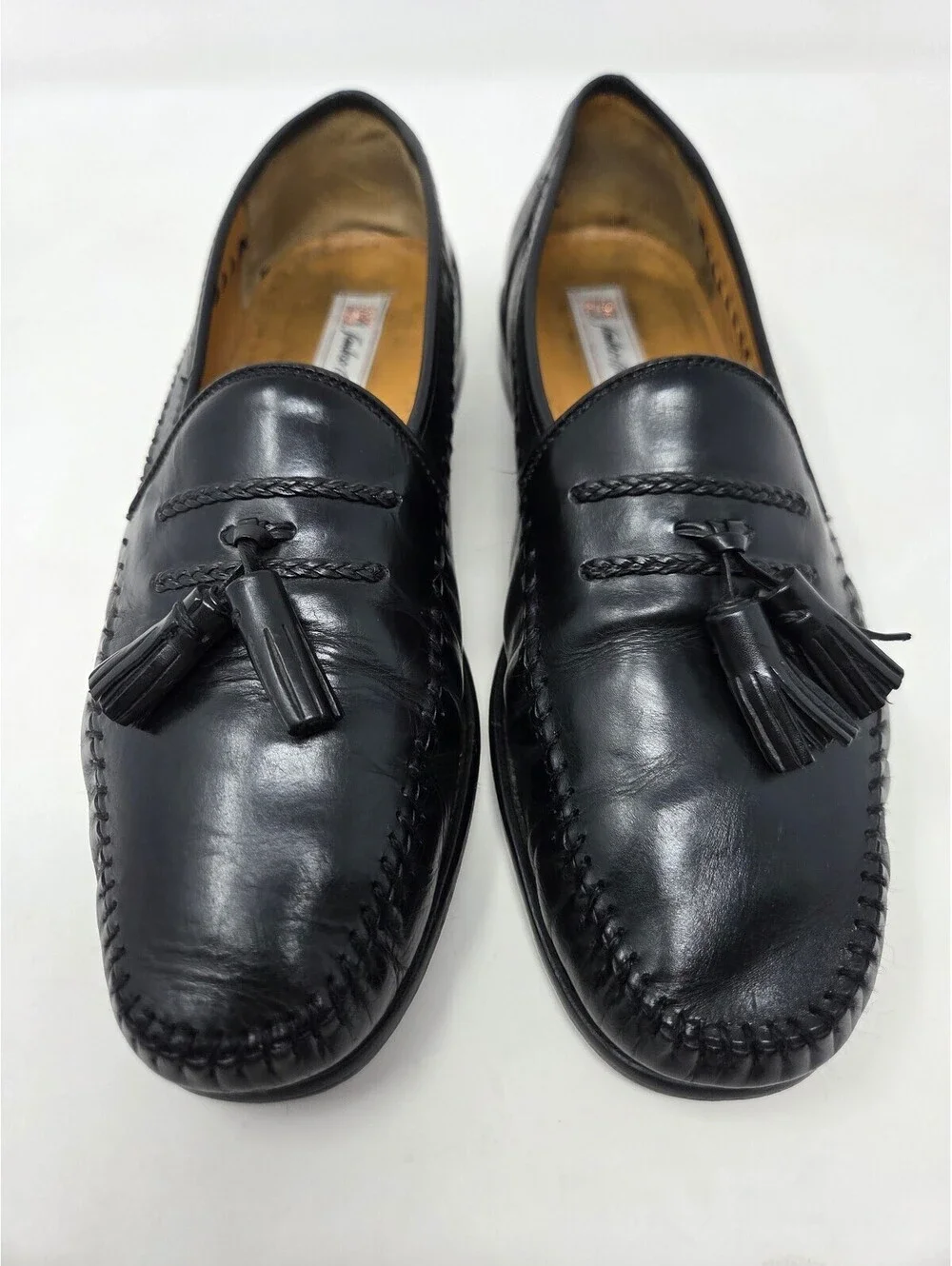 Sandro Moscoloni Black Leather Tassel Loafers Mens Size 9.5